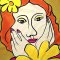 Woman Dress - Brown : Flowers are blooming in her eyes.