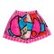 Woman Short Pants With Zipper - Pink : Abstract pink and red circles on square blocks.