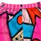 Woman Short Pants With Zipper - Pink : Abstract pink and red circles on square blocks.