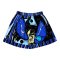 Woman Short Pants With Zipper - Blue :  Abstract Blue and Black circles on square blocks.