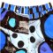 Woman Short Pants With Zipper - Blue :  Abstract Blue and Black circles on square blocks.