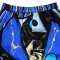 Woman Short Pants With Zipper - Blue :  Abstract Blue and Black circles on square blocks.