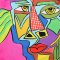 Woman Dress - Pink : Magenta Cubist Face