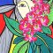 Tunic Dress - Multicolor : Woman is peeking behind a rose.