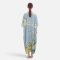 เครปคาฟทาน คอกลม - สีฟ้า : ลายนกมงคลคู่บนกิ่งมู่หลาน