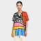 Multicolor Blouse : Multicolor Block and Black Circle Abstract Art