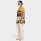 Yellow blouse : Abstract art pink,red with circle blue