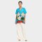 เสื้อตัวหลวมสีฟ้า : ลายดอกคอสมอสสีขาว