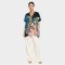Woman Blouse - Blue : Flower vine with Philodendron