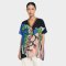 Woman Blouse - Blue : Flower vine with Philodendron
