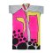Grey Caftan : Black Dots with Abstract Pink and Yellow