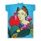 V Neck Kimono Crepe Kaftan - Blue : Young Man in Crimson Light and Floral Dream