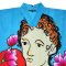 V Neck Kimono Crepe Kaftan - Blue : Young Man in Crimson Light and Floral Dream