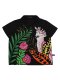 เสื้อผู้หญิงคอปก - สีดำ : ลายนกกระตั้วสีชมพูในป่าแอมะซอน