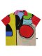Woman Blouse - Multicolor : Abstract Color Bock and Red Circle.