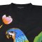 Black Blouse : Parrot on a Twig on Black Background