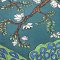 V Neck Kimono Kaftan Drees - Green : Elegant blue peacock on a white cherry blossom tree