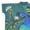 V Neck Kimono Kaftan Drees - Green : Elegant blue peacock on a white cherry blossom tree