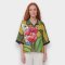 Women Casual  Batwing Blouse - Green : Linework Lady with Tulips on Green