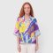 Women Casual  Batwing Blouse - Blue : The Tropical Exotic Bloom