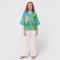 เสื้อปีกค้างคาวผู้หญิง - สีฟ้า : ลายปทุมมาลย์สระแก้ว
