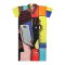 Long Tunic Dress - Multicolor : Faces and abstract shapes