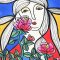 Long Tunic Dress - Multicolor : Woman And Red Rose