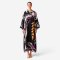 Kaftan Long Sleeve V-Kimono - Black : Heliconia on Monochrome Leaves