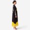 Kaftan Long Sleeve V-Kimono - Black : Circular Brushstroke & Sketched Grid