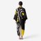 Kaftan Long Sleeve V-Kimono - Black : Circular Brushstroke & Sketched Grid