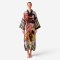 Kaftan Long Sleeve V-Kimono - Black : Swirling Orange & Monochrome Dot Motif