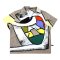 Woman Blouse - Grey : Multicolor block abstract