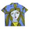 Woman Blouse - Blue : Woman Elegance with Green Hair
