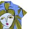 Woman Blouse - Blue : Woman Elegance with Green Hair