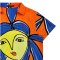 Woman Blouse - Orange : Woman Elegance with Blue Hair
