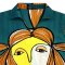 เสื้อผู้หญิงคอปก - สีเขียว : ลายผู้หญิงที่สง่างามกับผมสีเหลือง