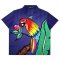 เสื้อผู้หญิงคอปก - สีม่วง : ลายนกแก้วแสนสวยเกาะอยู่บนกิ่งไม้