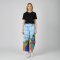 กางเกงลำลองขายาวผู้หญิง - สีฟ้า : ลายบ้านหลากสีในสวน