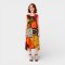 Woman Sleeveless Dress - Brown : Abstract black lines with orange circles.