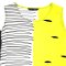 Woman Sleeveless Dress - Yellow : Black circle line graphic with black and white abstract brush strokes on a  yellow background.