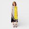 Woman Sleeveless Dress - Yellow : Black circle line graphic with black and white abstract brush strokes on a  yellow background.