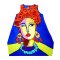 Woman Sleeveless Dress - Blue :  Frida Kahlo wearing a flower crown with red earrings and a blue stone necklace on a blue background.