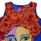 Woman Sleeveless Dress - Blue :  Frida Kahlo wearing a flower crown with red earrings and a blue stone necklace on a blue background.