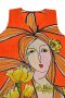 Orange Sleeveless Dress : Woman with Yellow Flowers