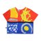 เสื้อครอปผู้หญิง - สีแดง : ลายแอปสแตรคสีแดงและสีน้ำเงิน