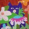 เดรสแขนกุดสีน้ำตาล : ลายแมวน่ารักในสวนดอกไม้