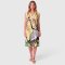 Woman Sleeveless Dress - Cream : Red crowned crane with Pink cherry blossoms