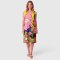 Woman Sleeveless Dress - Yellow : Pink and orange cosmos flowers are blooming on multicolor rocks.