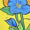 เดรสผู้หญิงแขนกุด - สีเหลือง : ลายดอกคอสมอสสีฟ้าบนวงกลมสีเหลือง