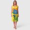 Woman Sleeveless Dress - Yellow : Blue cosmos flowers on yellow circle